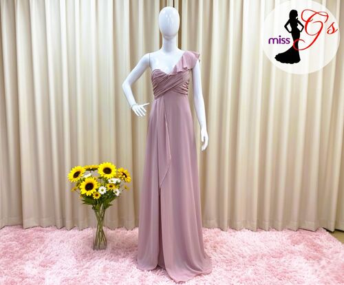 Dusty Pink One Shoulder Bridesmaid Long Gown
