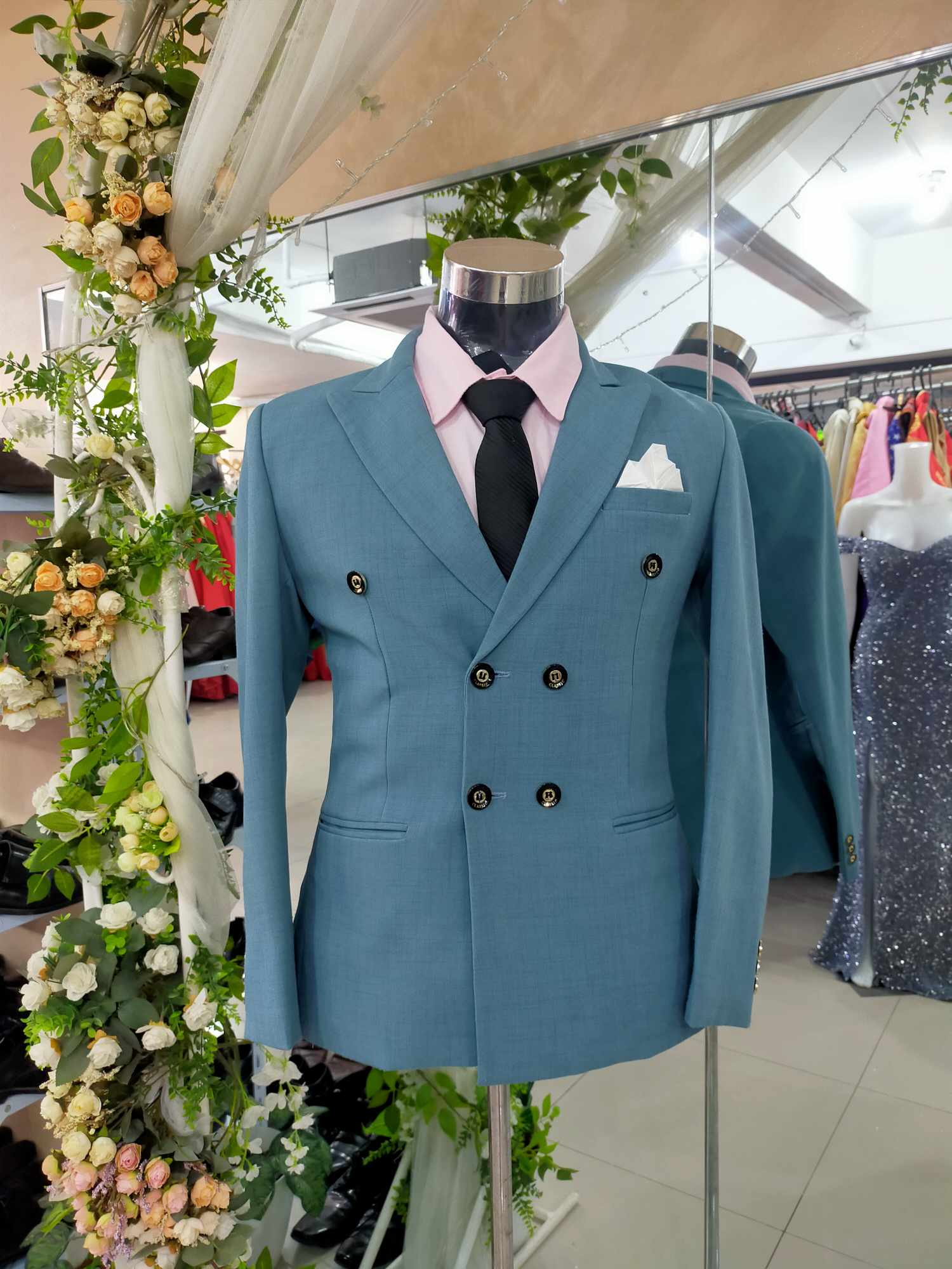 Teal Green 6 Classic Buttons Tuxedo Suit