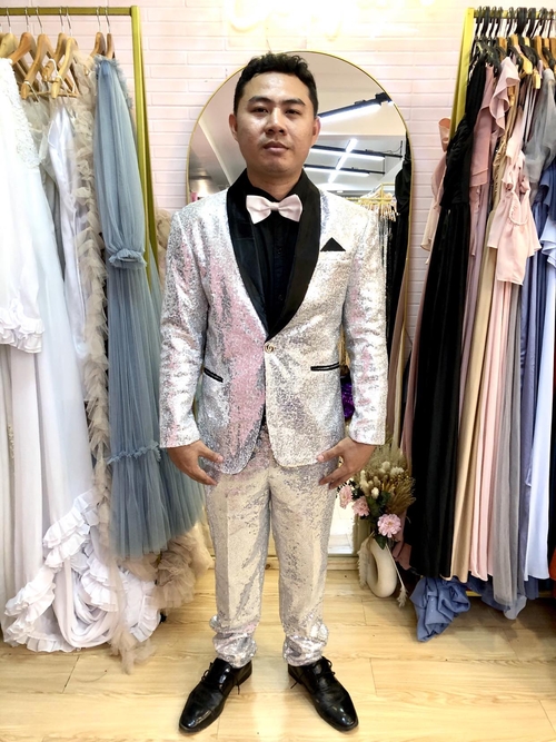 Siver Glittery Coat Suit Set 