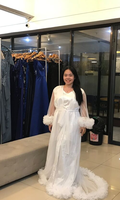 Premium White Bridal Satin Feathered Robe