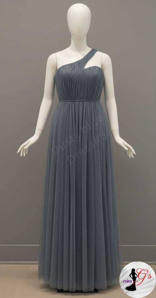 Light Dusty Blue Tulle Bridesmaid Dress (#5)