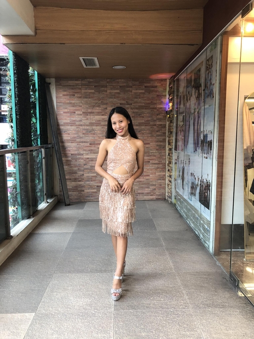 Champage Halter Tassel Sequins Glittery Cocktail Dress