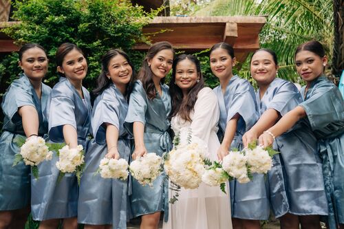 Dusty Blue Satin Robe Bridesmaid Embroidered