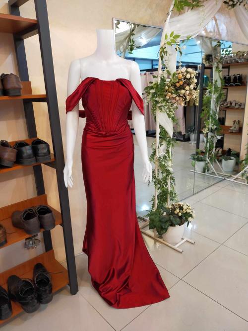 Plus Size Red Satin Corset Long Gown