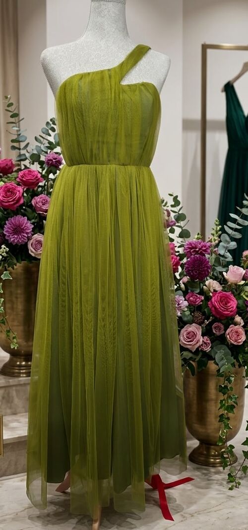 Olive Green Tulle Bridesmaid Gown ( #5)