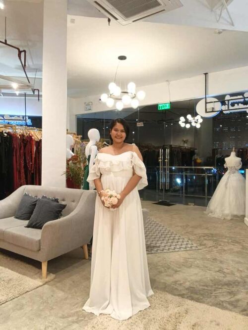 Plus Size White Offshoulder Ruffle Flowy Wedding Gown