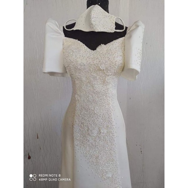 White Modern Filipiniana With Slit
