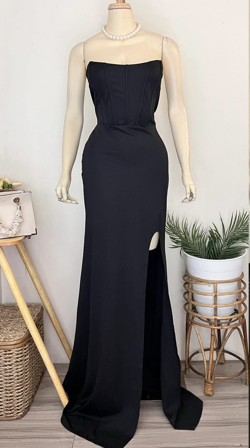 Black Corset Tube Slit Gown