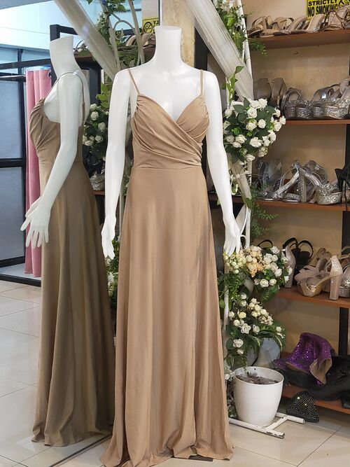 Champagne Neoprene Sleeveless with Slit Bridesmaid Dress