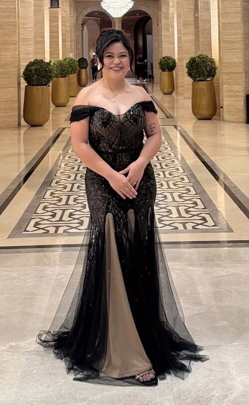 Off shoulder Mesh Beads Glittery Bodycon Mermaid Gown
