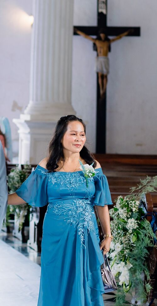 Dusty Blue Off Shoulder Mother Dress