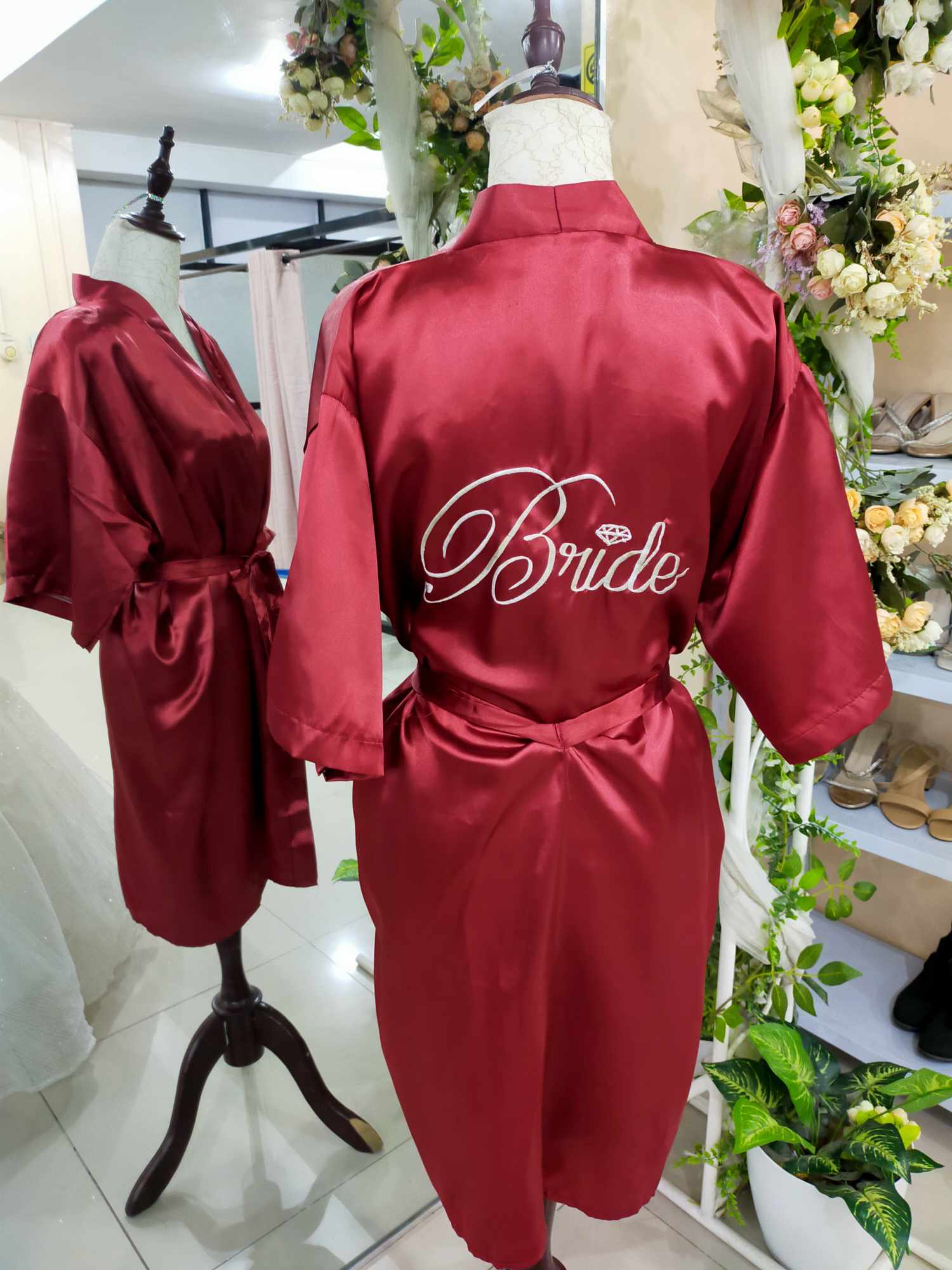 Maroon Bridal Satin Robe (BRIDE)