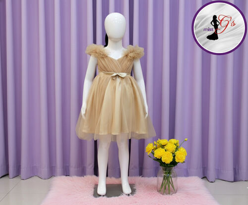 Light Nude Gold Flower Girl Tulle Dress