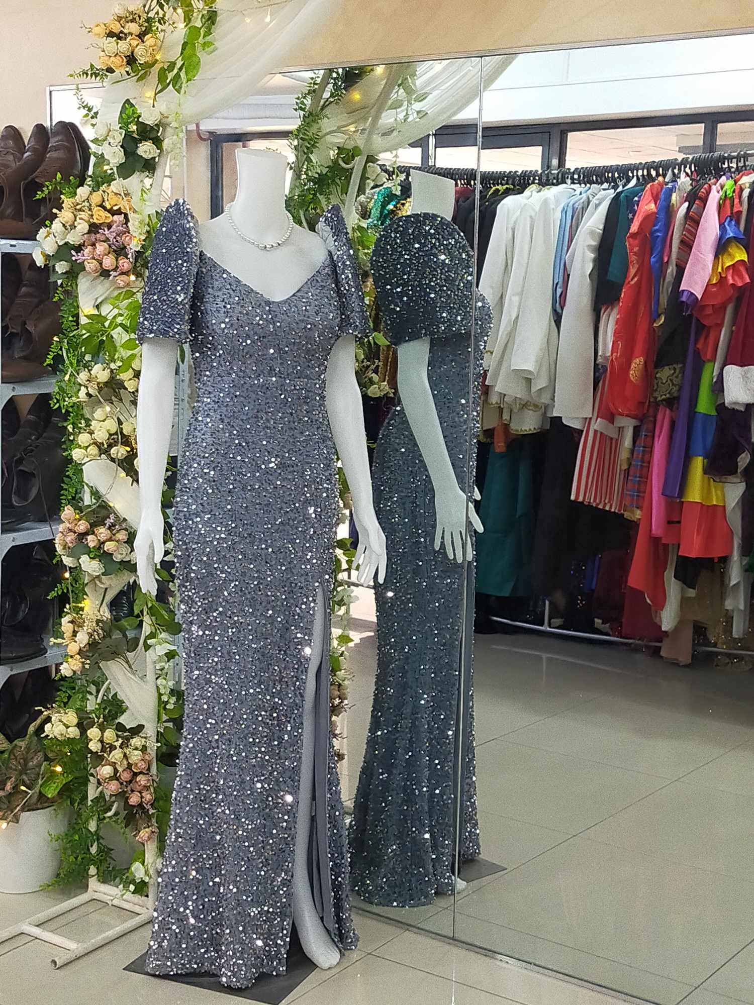 COMBI Silver Gray Puff+Silver Gray Modern Filipiniana Gown