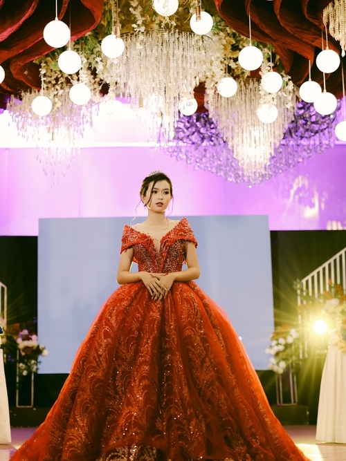 Maroon Off Shoulder Ball Gown