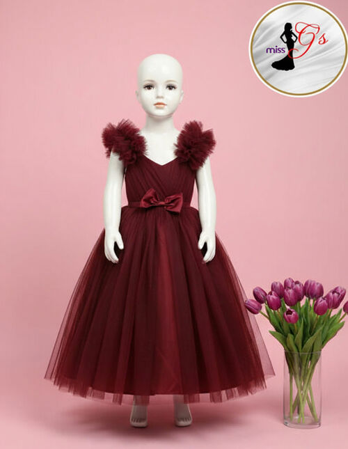 Maroon Flower Girl Tulle Dress