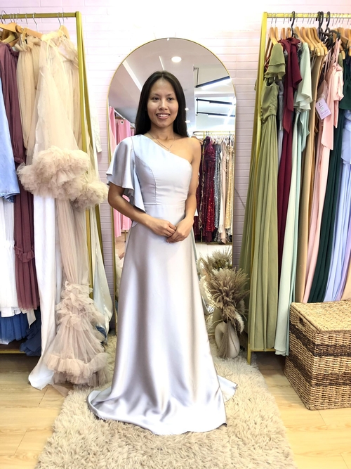 Gray Satin One Shoulder Bridesmaid Gown