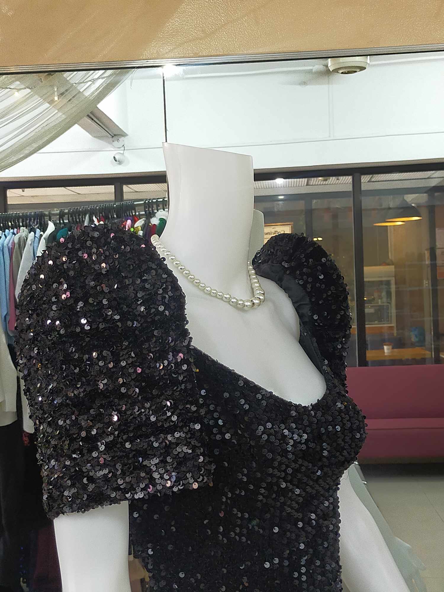 Black Sequins Puff Sleeves