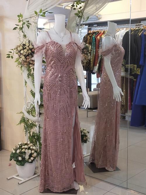 Unithorse Feather Cold Shoulder Split Thigh Sequin Formal Dress
