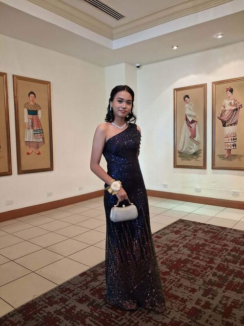 Unithorse One Shoulder Blue Beads Sequins Glittery Long gown