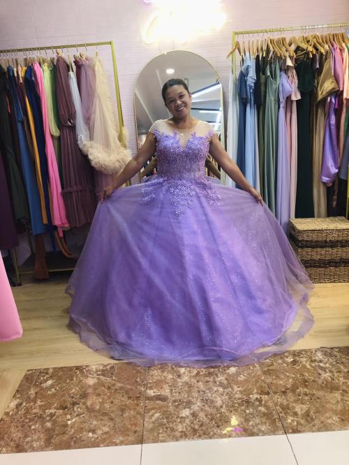 Lavender Glittery With Mesh Ball Gown