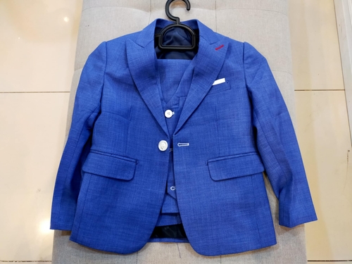 SANRO Blue Tuxedo Suit Set with Vest