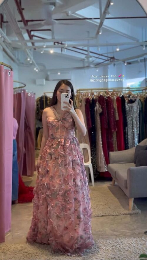 Pink Corset Floral Off-Shoulder Tulle Gown
