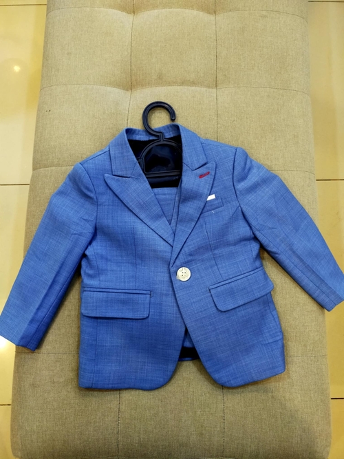  SANRO Dusty Blue Tuxedo Suit Set with Vest