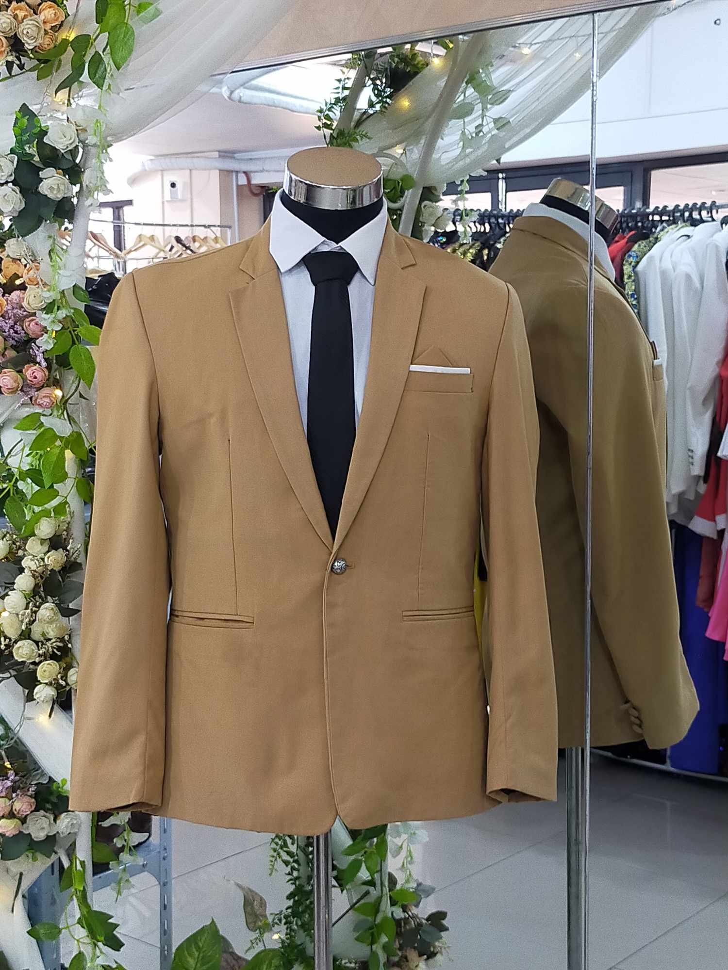 Dark Yellow Dana Buchman White line ribbon pocket Tuxedo Men Suit