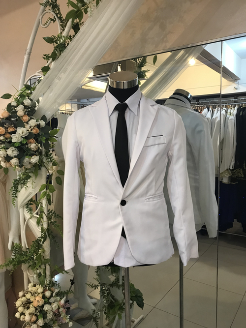 White Tuxedo Suit Set Black White Pocket