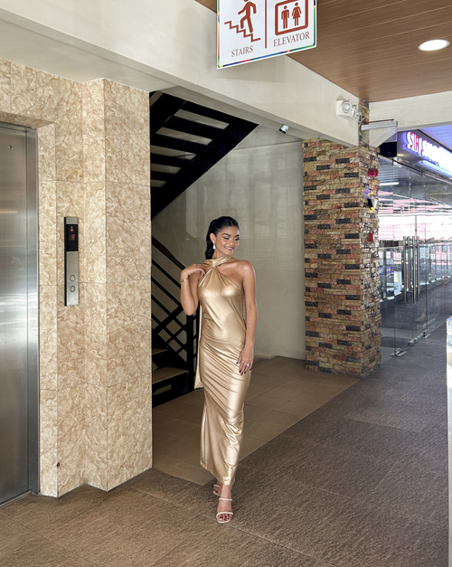 Glossy Gold Satin Sexy Long Gown