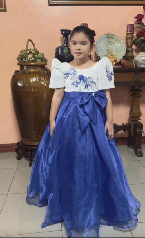 White and Royal Blue Filipiniana For Kids