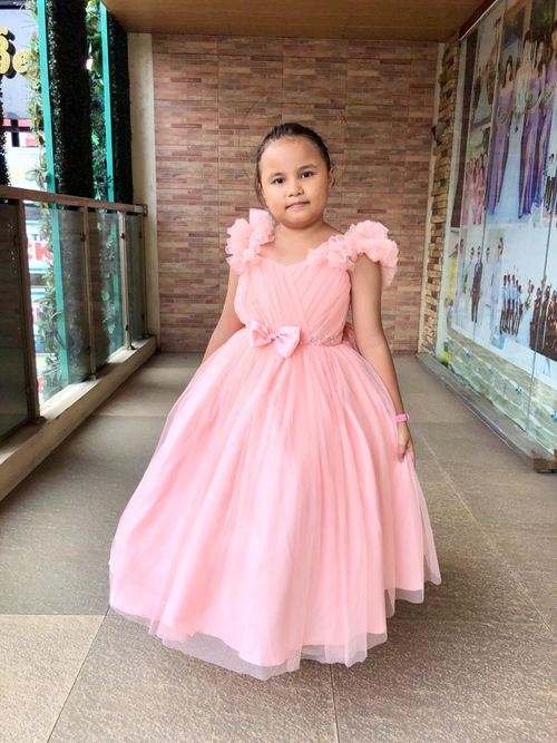 Peach Tulle Flower Girl Dress