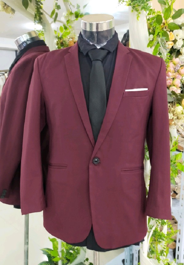 ENFOCUS Burgundy One Button With White Lined Breast Pocket Tuxedo Suit Set