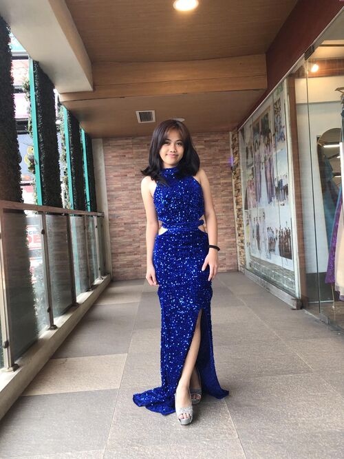 Royal Blue Halter Sexy Side Slit Long Gown