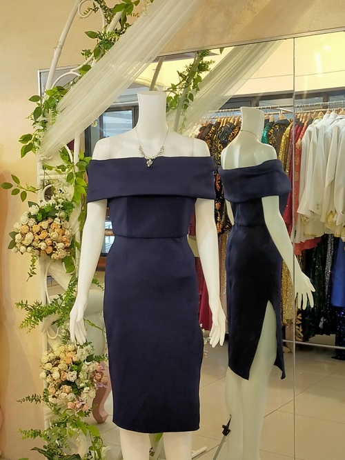 Navy Blue Offshoulder Cocktail Dress