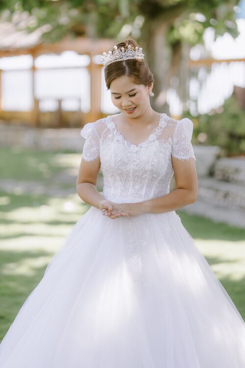 Floral Embroidery Lace Sleeves Wedding Gown