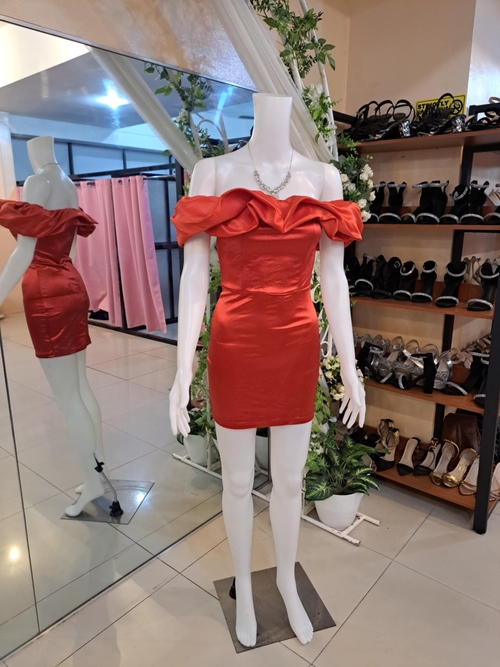 Red Ruffle Off Shoulder Cocktail Dress