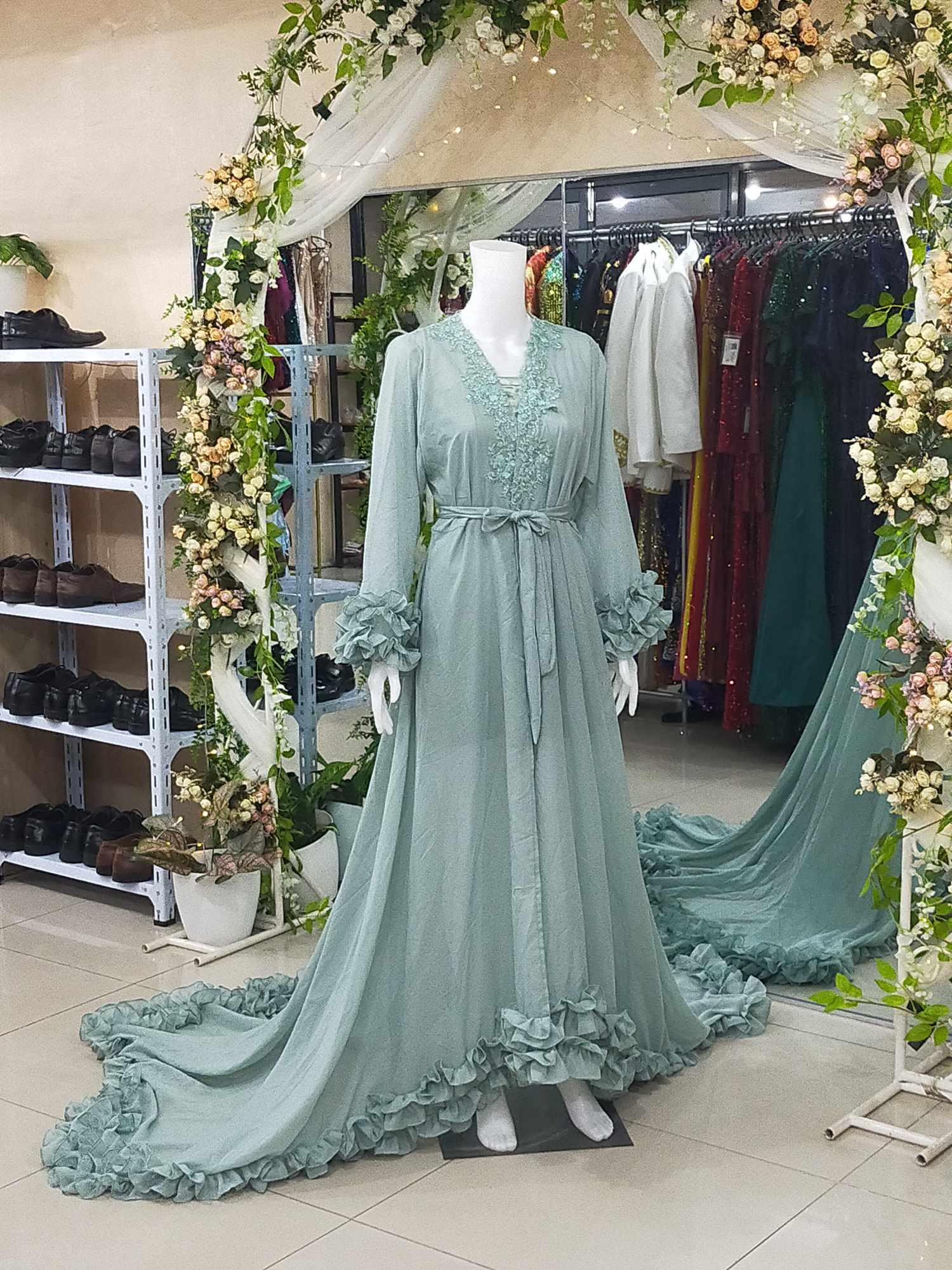 Premium Sage Green Bridal Robe With Inner