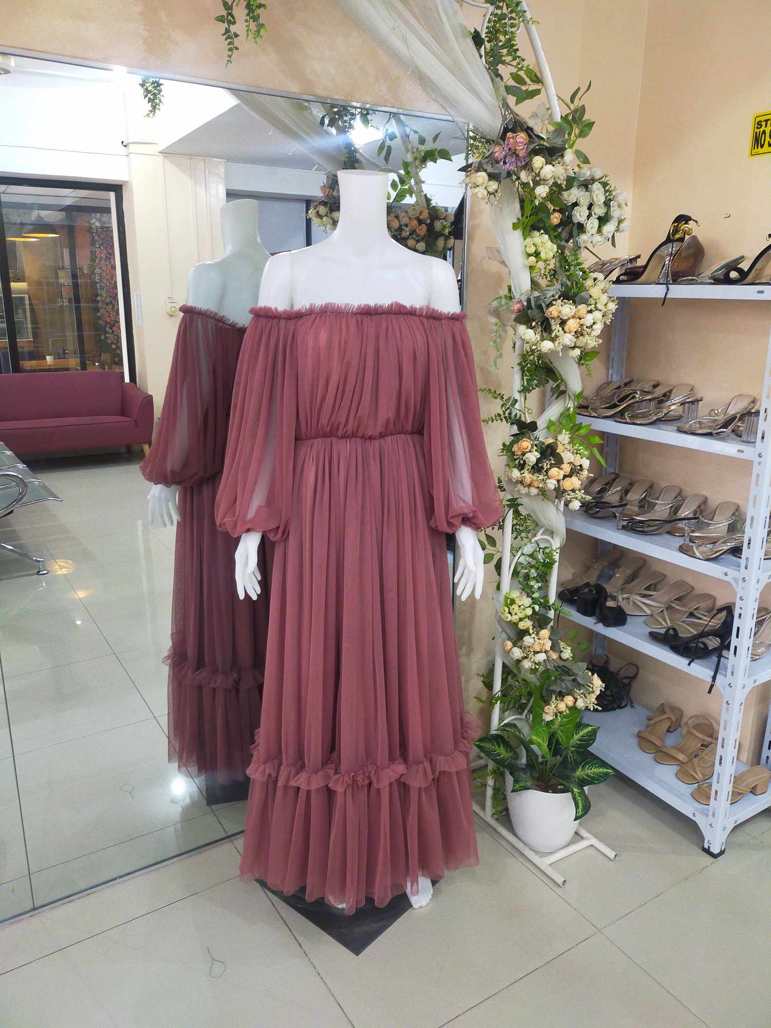 Dark Old Rose Off shoulder Boho Dress