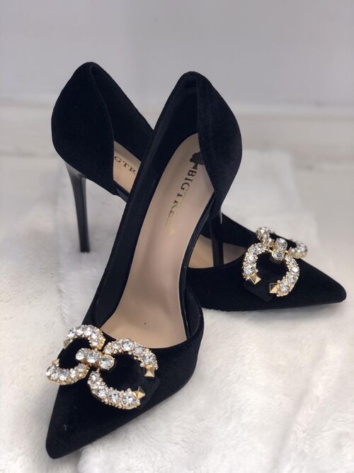 Black Pointed Hollow Out High Heels