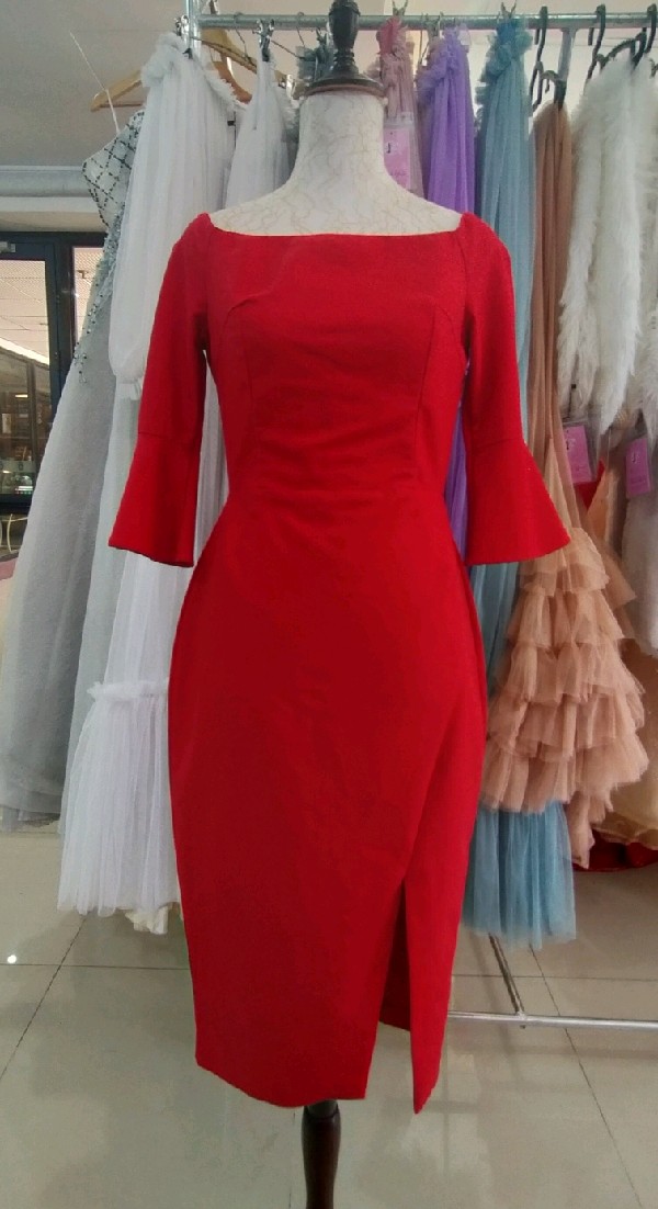 Red 3/4 Cocktail Mother Dress With Slit