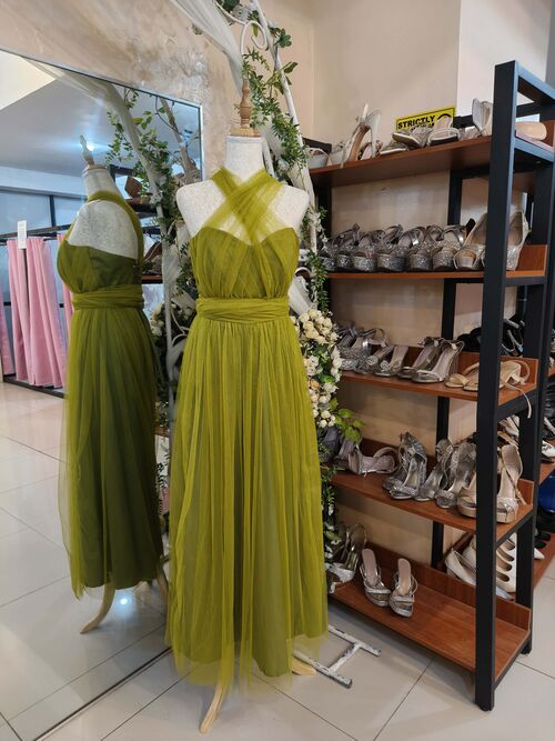 Olive Green Tulle Bridesmaid Gown ( #9 )