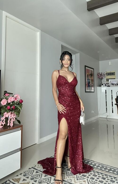 Red Maroon Corset Sexy Sleeveless Glittery long Gown