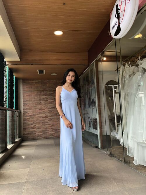 Powder Blue Chiffon Spaghetti Strap Backless Long Gown