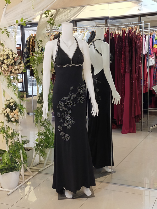 Black Cotton Sexy Back Gown