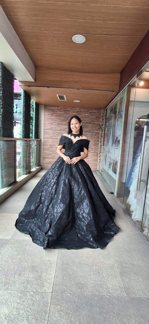 Black Off Shoulder Beads Choker Ball Gown