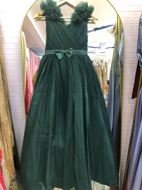 Dark Emerald Green Tulle Flower Girl Dress