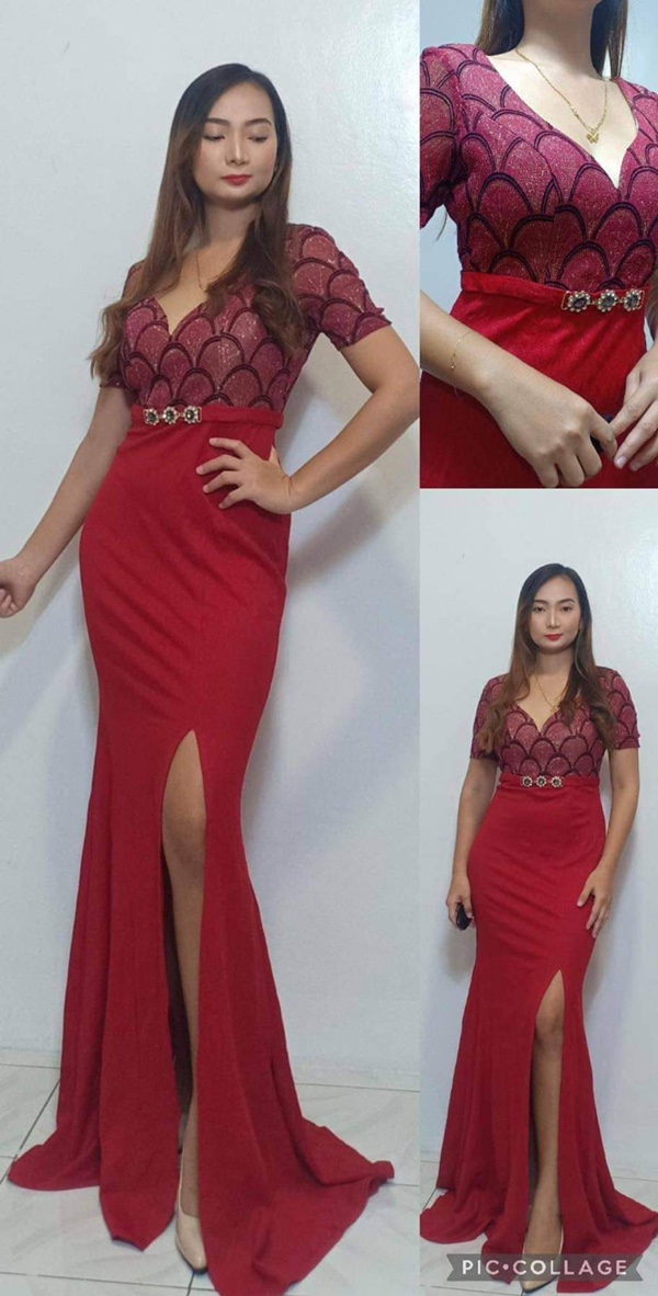 Red Scale Sleeves Long Gown