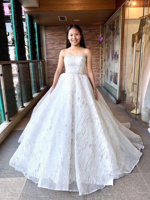 Elegant Silver Tube Beads Sequins Glittery Ball Gown